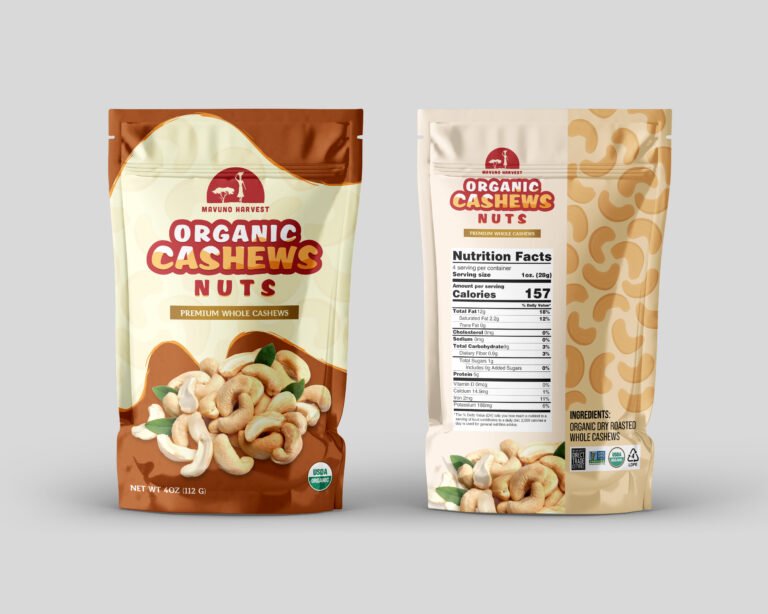 Cashew pouch packaging design by PixPulse Studio