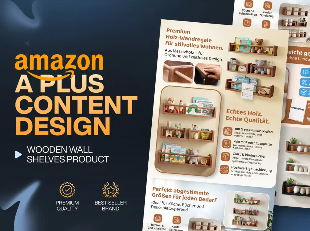 Amazon A+ content design for Wooden Wall Shelves