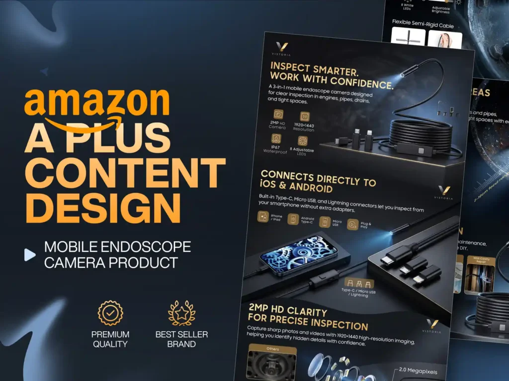 Amazon A+ content design for Mobile Endoscope Camera